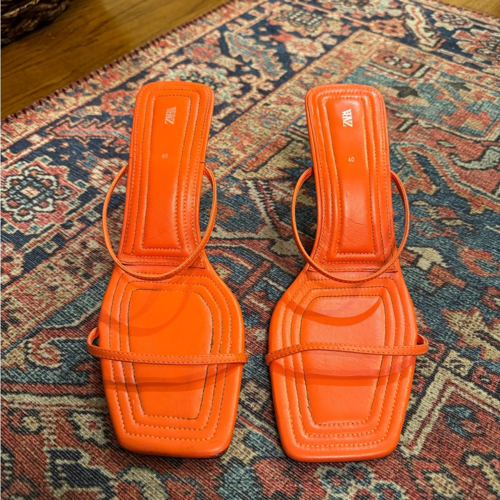 Zara Vibrant Orange Square-Toe Sandals